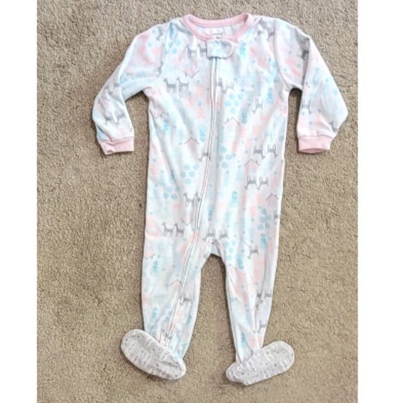 Carter's Girls Fleece Crew Neck Long Sleeve Footed PJ's - 24 month / 2T - Picture 3 of 4